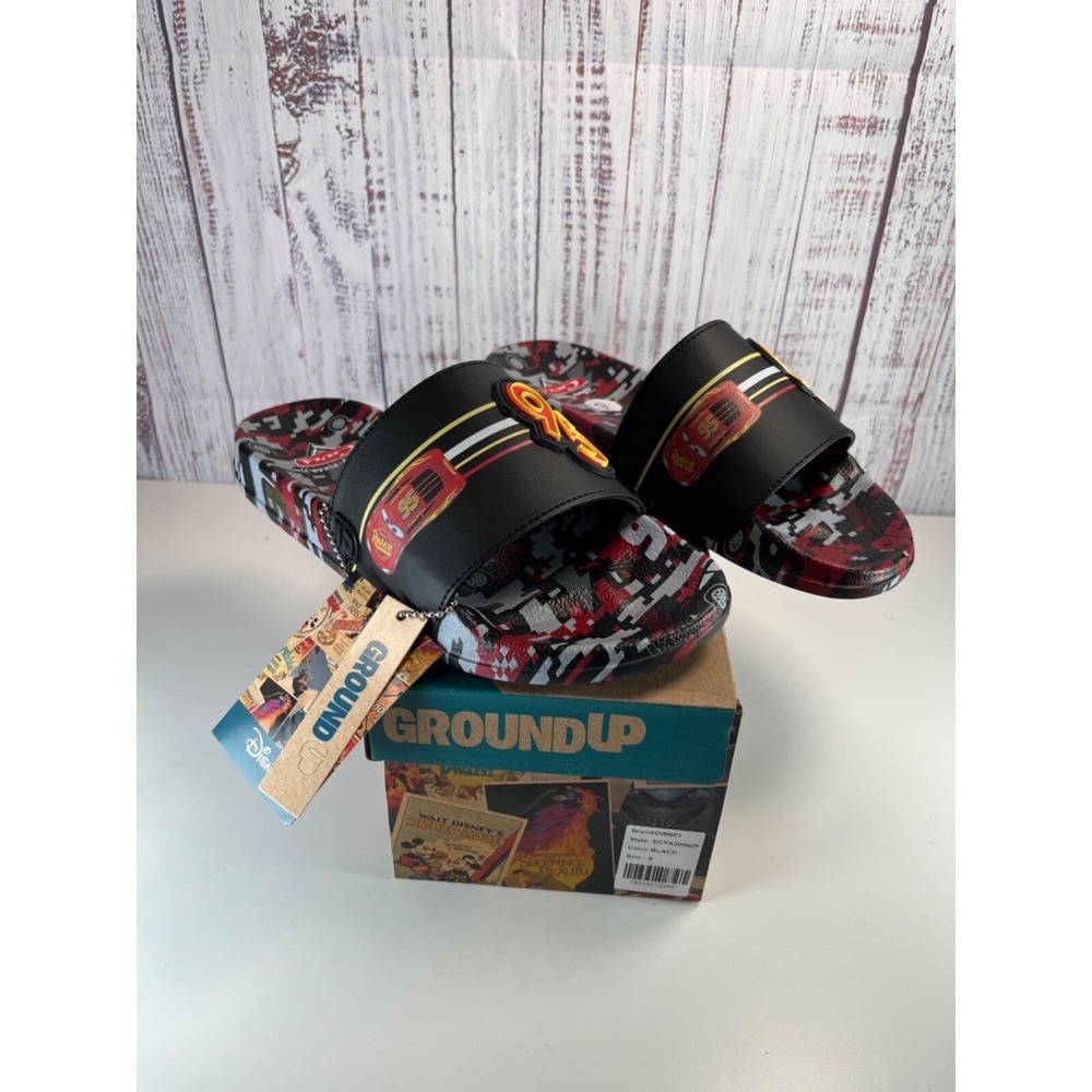 Disney Cars Slides Sandals Size 6 Lightning McQueen 95 Black Red Multicolor